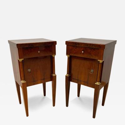 Empire Nightstands Walnut Full Columns Gold Leaf Brass Italy circa 1810