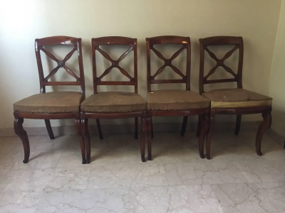 Empire Restauration Walnut Chairs France 1820