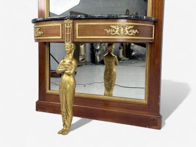 Empire Revival Mahogany Bronze Monumental Mirror and Console France 19th c 
