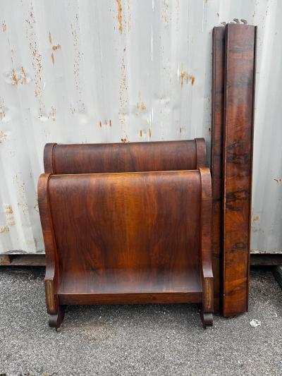 Empire Revival Period Burl Walnut Twin Size Sleigh Bed 2 available 
