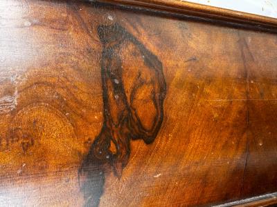 Empire Revival Period Burl Walnut Twin Size Sleigh Bed 2 available 