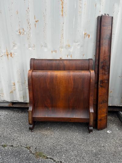 Empire Revival Period Burl Walnut Twin Size Sleigh Bed 2 available 