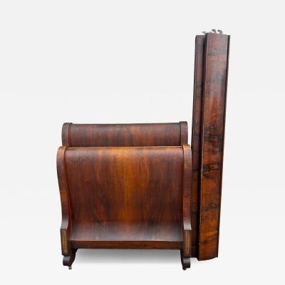 Empire Revival Period Burl Walnut Twin Size Sleigh Bed 2 available 