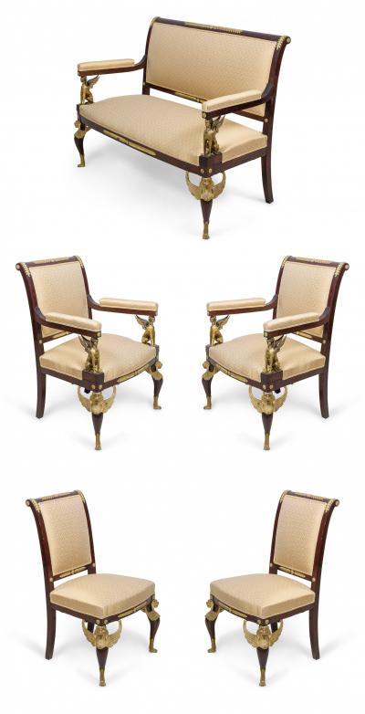 Empire Revival Upholstered Mahogany and Ormolu 7 Piece Salon Set