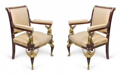 Empire Revival Upholstered Mahogany and Ormolu 7 Piece Salon Set