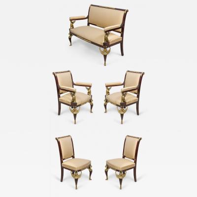 Empire Revival Upholstered Mahogany and Ormolu 7 Piece Salon Set