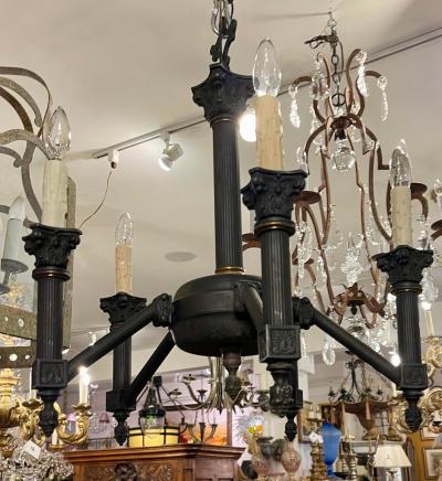 Empire Style Black Neoclassical Corinthian Column Six Light Chandelier