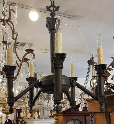 Empire Style Black Neoclassical Corinthian Column Six Light Chandelier