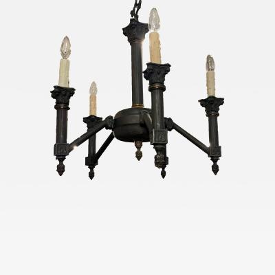 Empire Style Black Neoclassical Corinthian Column Six Light Chandelier