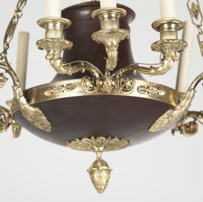 Empire Style Bronze and Patinated 3 Arm Chandelier