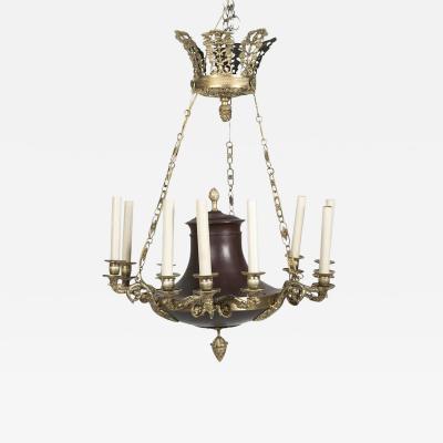 Empire Style Bronze and Patinated 3 Arm Chandelier