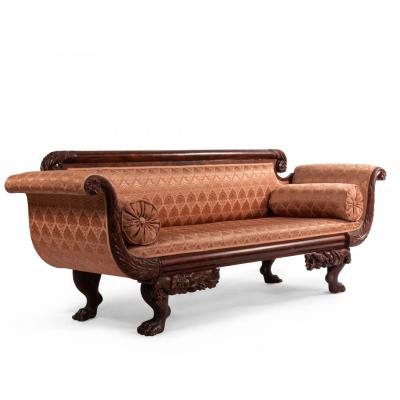 Empire Style Mahogany Sofa with Peach Upholstery