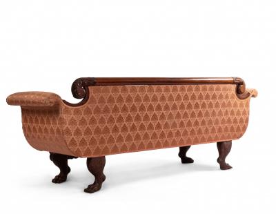 Empire Style Mahogany Sofa with Peach Upholstery