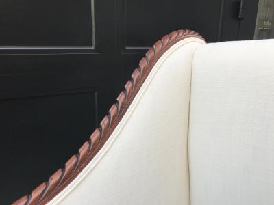 Empire Style Tall Back Loveseat with Carved Mahogany Base