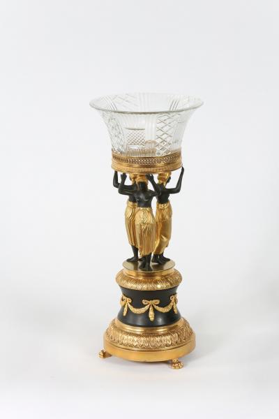 Empire Style Two Tone Gilt Pedestal Cut Glass Tazza