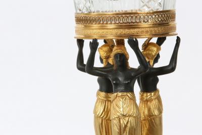 Empire Style Two Tone Gilt Pedestal Cut Glass Tazza