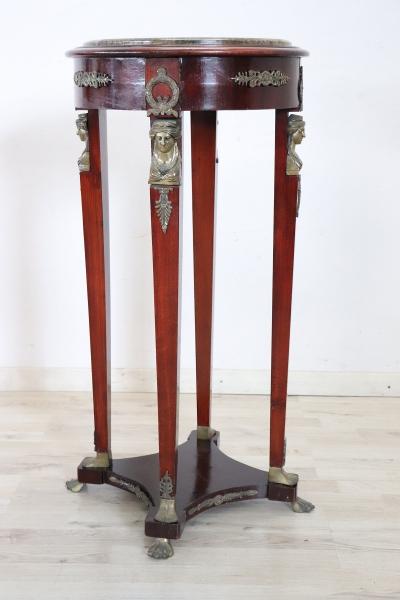 Empire Style Wooden Gu ridon with Bronze and Marble Top