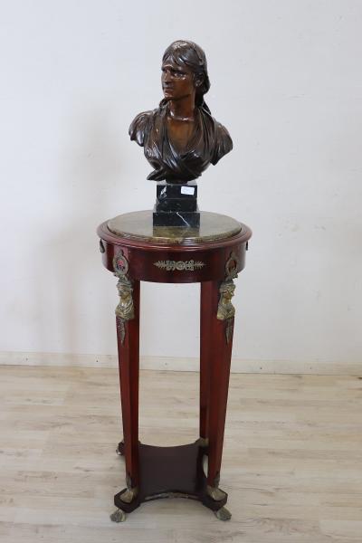 Empire Style Wooden Gu ridon with Bronze and Marble Top