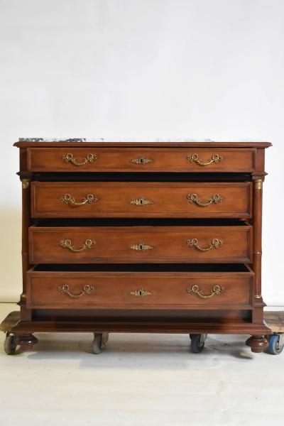 Empire chest of drawer with ormolu mahogany marble top c a 1860 s France