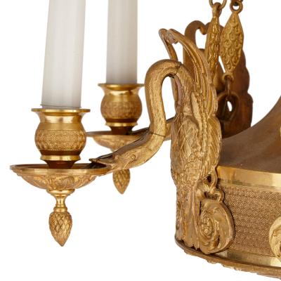 Empire period French gilt bronze six light chandelier
