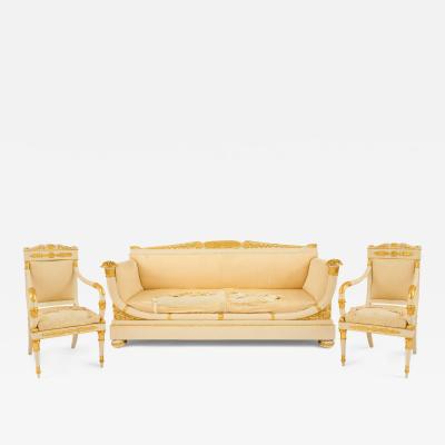 Empire period gilt and painted wood three piece salon suite