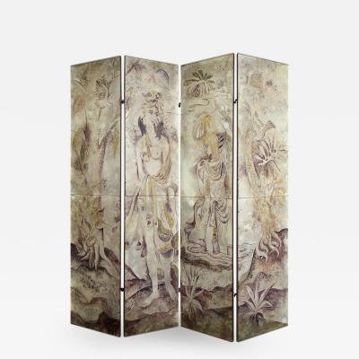 Emrich Nicholson Emrich Nicholson Hand Painted Mirrored Screen Estate of Arthur Rubinstein