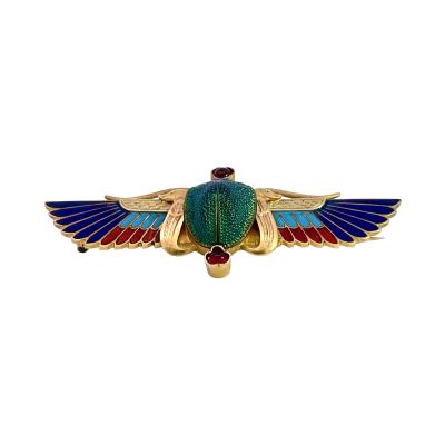 Enamel Scarab Brooch 14K by Guiseppe Parvis