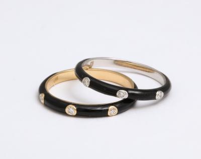 Enamel and Diamond Gold Stacking Rings