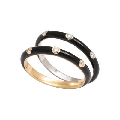 Enamel and Diamond Gold Stacking Rings