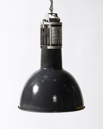 Enameled Metal Industrial Ceiling Light by Mazda France c 1960