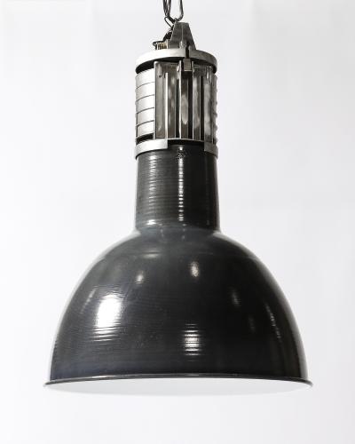 Enameled Metal Industrial Ceiling Light by Mazda France c 1960