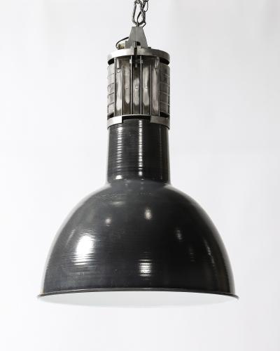 Enameled Metal Industrial Ceiling Light by Mazda France c 1960