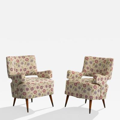Englander Bonta Lounge Chairs with Fabric Wood and Brass Argentina 1950s