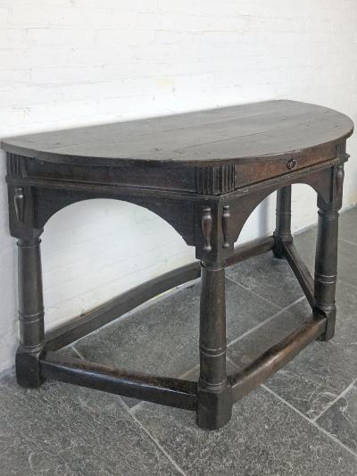 English 17th Century Charles I Oak Demi lune Console Table