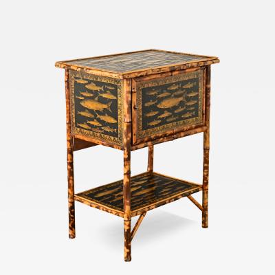 English 19th Century Bamboo Cabinet with Decoupage