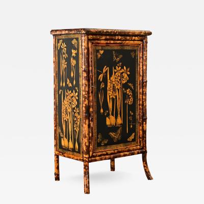 English 19th Century Bamboo Cabinet with Decoupage