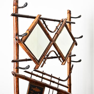 English 19th Century Bamboo Hall Tree with Fish Decoupage