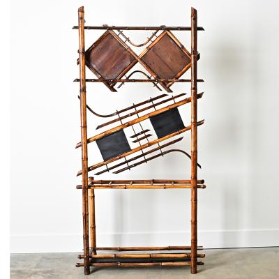 English 19th Century Bamboo Hall Tree with Fish Decoupage