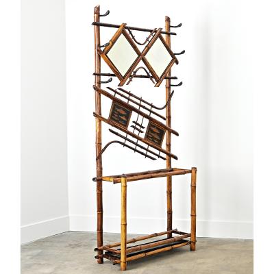 English 19th Century Bamboo Hall Tree with Fish Decoupage