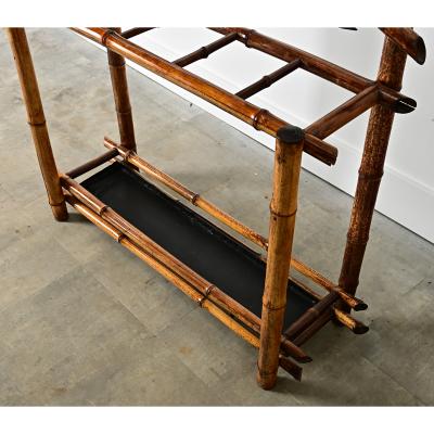 English 19th Century Bamboo Hall Tree with Fish Decoupage