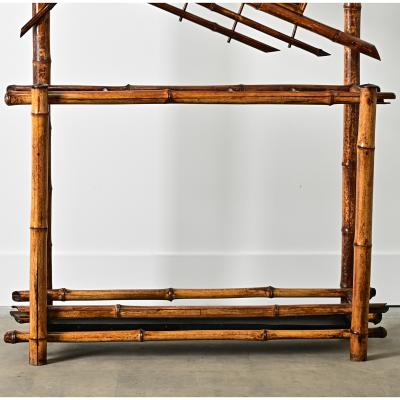 English 19th Century Bamboo Hall Tree with Fish Decoupage