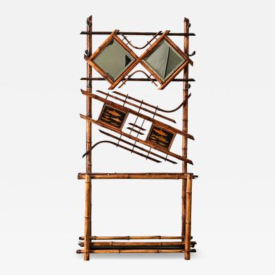 English 19th Century Bamboo Hall Tree with Fish Decoupage