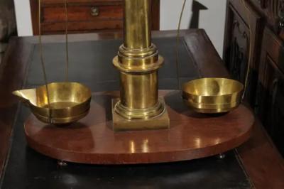 English 19th Century Brass Herbalist Scale with Central Column and Lyre Motif
