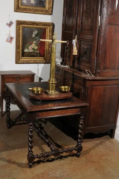 English 19th Century Brass Herbalist Scale with Central Column and Lyre Motif