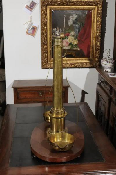 English 19th Century Brass Herbalist Scale with Central Column and Lyre Motif