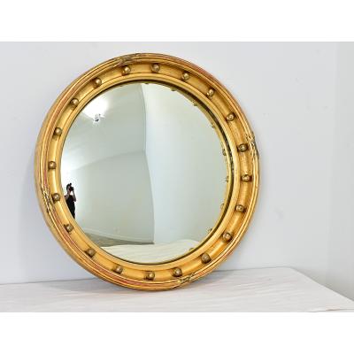 English 19th Century Giltwood Convex Bullseye Mirror
