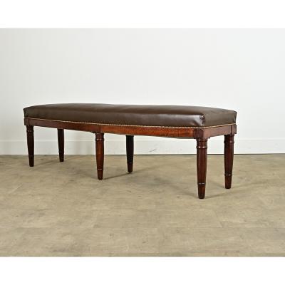 English 19th Century Oak Bench with Faux Leather Seat