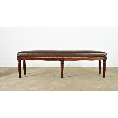 English 19th Century Oak Bench with Faux Leather Seat
