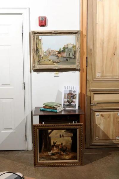 English 19th Century Oil Painting Depicting a Venetian Scene in Carved Frame