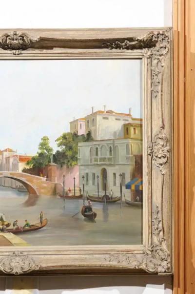 English 19th Century Oil Painting Depicting a Venetian Scene in Carved Frame